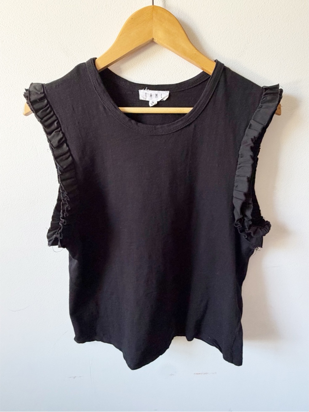 THML Black Ruffle Sleeve Muscle Tee